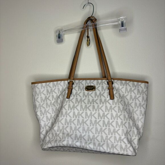 Large Michael Kors Jet Set Monogram MK Logo Bag Tote Baby Diaper Satchel Handbag - Picture 2 of 5